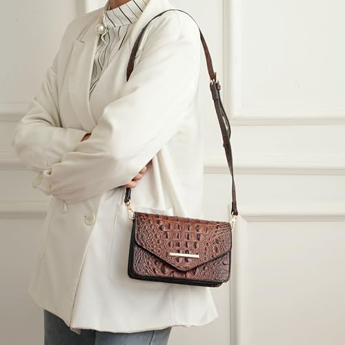 MKF Collection Women Crossbody Bag, Two-tone Crocodile-Embossed Vegan Leather Shoulder bag handbag Purse By Mia K4