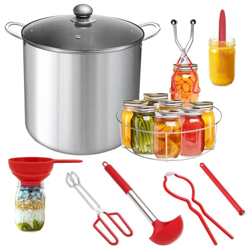 Johaus Stainless Steel Canning Pot with Rack & Lid, 21.5 QT Water Bath Canner for Canning, Complete Canning Supplies Starter Kit with Tools, Funnel, Jar Lifter, Tongs for Beginners and Home Use