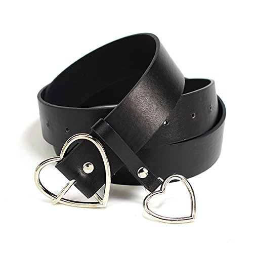 Women's 1.3″Wide Genuine Leather Belts Gold Heart Ring Buckle Jeans Belts (Sliver Heart)