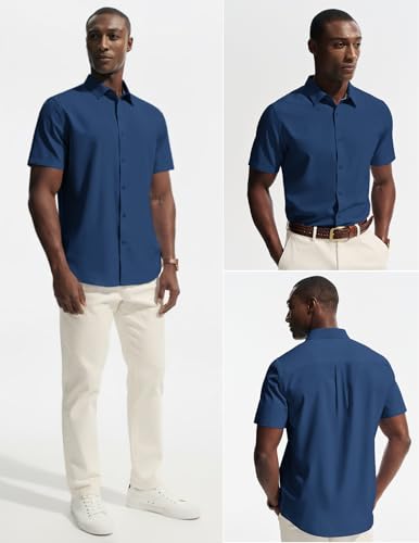 PJ PAUL JONES Mens Short Sleeve Dress Shirts Stretch Wrinke Free Untucked Business Casual Button Down Shirt Regular Fit - Image 3
