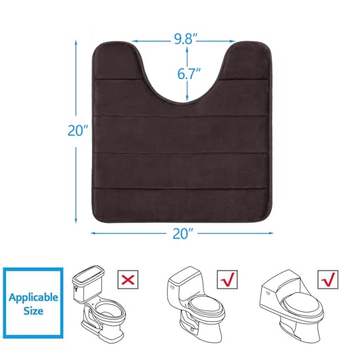 Image of Buganda Memory Foam U-Shaped Contour Toilet Rug, Non-Slip Absorbent Mat, Thick Soft Washable Bathroom Floor Carpet for Toilet Base (20 inch x 20 inch, Brown)