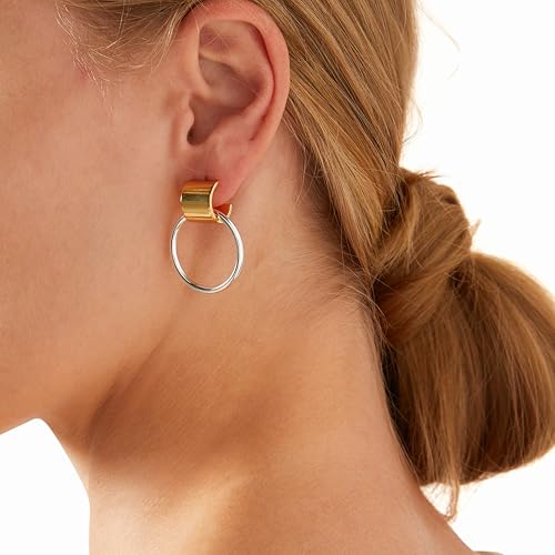 Modern Moments Two Tone Earrings - Silver and Gold Earrings For Women Trendy - Silver Hoop Earrings3