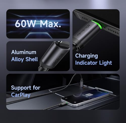 Image of Mcdodo 60W Type C to Type C Fast Charging Cable with LED Indicator, Nylon Braided USB C PD Data Cable, Aluminum Alloy, CarPlay Support for iPhone 17 /16 /15 Series, Samsung, OnePlus, MacBook (1 Meter)