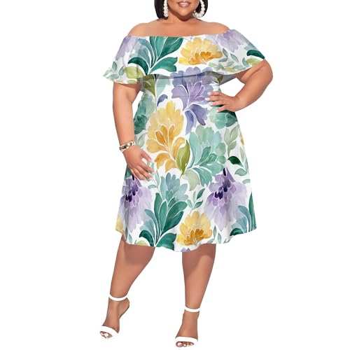 Image of SUZONANA Women's Plus Size Summer Dresses Floral Print Midi Dresses Flowy Sundresses