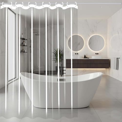 Rideau de douche 230 x 180 cm transparent imperméable avec crochets pour grande baignoire - 2