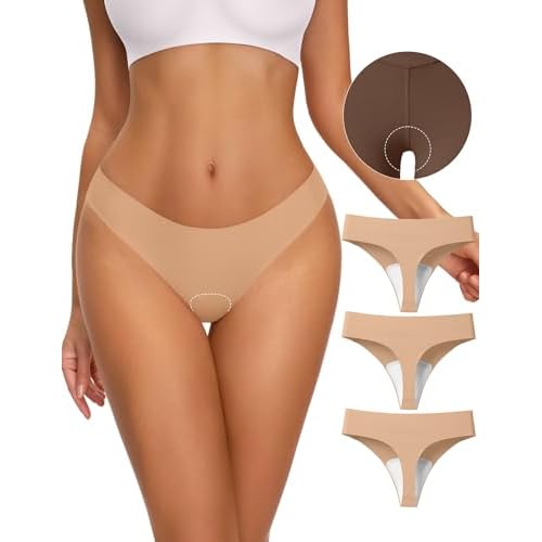 NIASOUL Thongs for Women Seamless Thong Panty Liners No Show Breathable G-Strings Workout Underwear 3p-skin Small