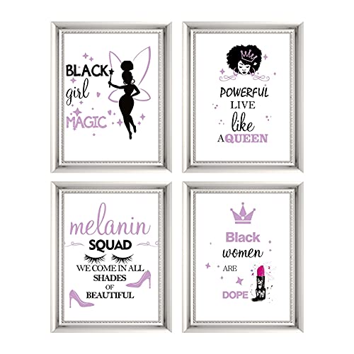 African American Fashion Black Girl Woman Makeup Wall Poster Art Painting Modern Inspirational Quotes Prints Beauty Salon Cloakroom Bathroom Spa Set of 4 (8âX10â Canvas Picture) Home Decor Unframed