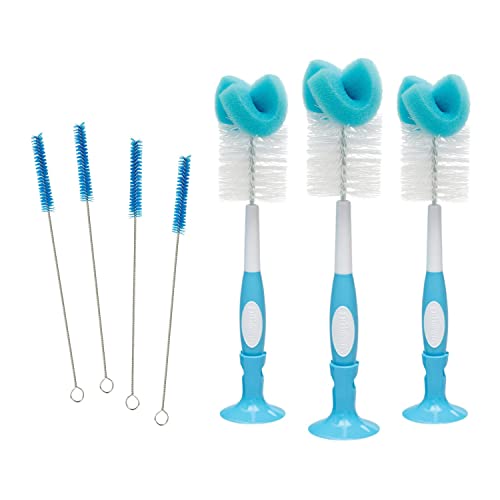 Image of Dr. Brown's Reusable Sponge Baby Bottle Cleaning Brush, Blue, 3-Pack + Anti-Colic Vent Cleaning Brush, BPA-Free, 4-Pack