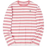 KESIHAN Men's Casual Pink and White Striped Shirts Crewneck Long Sleeve Basic Daily Work T Shirt Tops Large Pink White