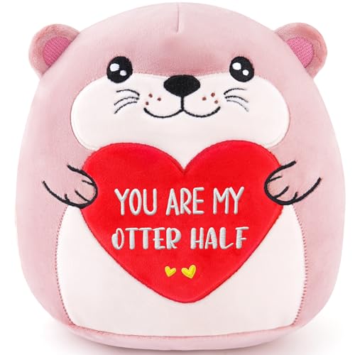 GalaVee Valentines Otter Plush Toy, Cute Stuffed Animal with “You Are My Otter Half” Heart Pillow, Soft and Cuddly, Valentine's Day Gifts for Him Her Lovers, Friends, and Family