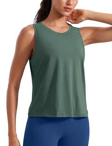 Image of CRZ YOGA Pima Cotton Cropped Tank Tops for Women Workout Crop Tops High Neck Sleeveless Athletic Gym Shirts