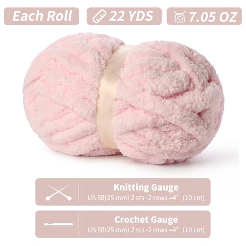 Image of 10 Pack of Jumbo Chunky Yarn for Hand Knitting,10# Super Bulky-Fluffy Chenille Yarn, 220 yds /70.5 oz Soft Thick Yarn for Crocheting Chunky Knit Throw Blankets.(Pink)