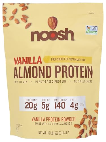 NOOSH Plant Based Almond Protein Powder Vanilla 41 Gram - Vegan Protein Powder, All Natural Ingredients, Non-GMO, Gluten Free, Kosher, Peanut Free, Soy Free, Dairy Free (Vanilla)