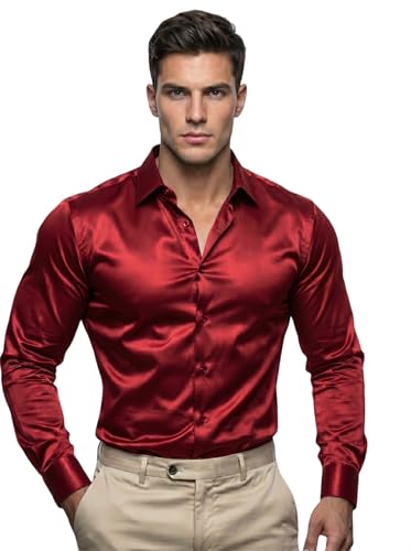 Image of Diverse Men's Satin Casual Shirt | Premium Solid Poly Satin | Wrinkle-Free, Full Sleeve Regular Fit Office, Business Wear
