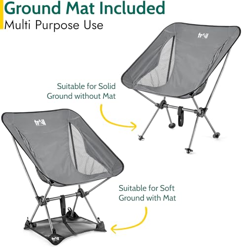 Trail Hawk Lightweight Camping Chair Portable Compact Ultralight Folding Seat with Ground Mat and Bag (Grey) - Image 4