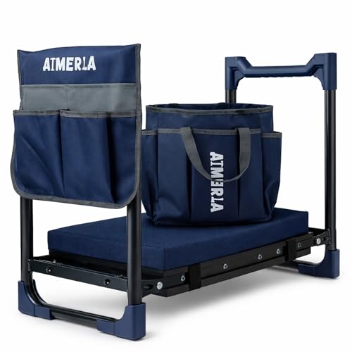 Aimerla K7 Foldable Garden Kneeler Seat, Upgraded Anti-Slip Base, 350LBS Capacity, 10.2" Wide EVA Pad & Detachable Cloud Cushion, 2-in-1 Kneeler Bench for Seniors, Gardening Gifts for Parents