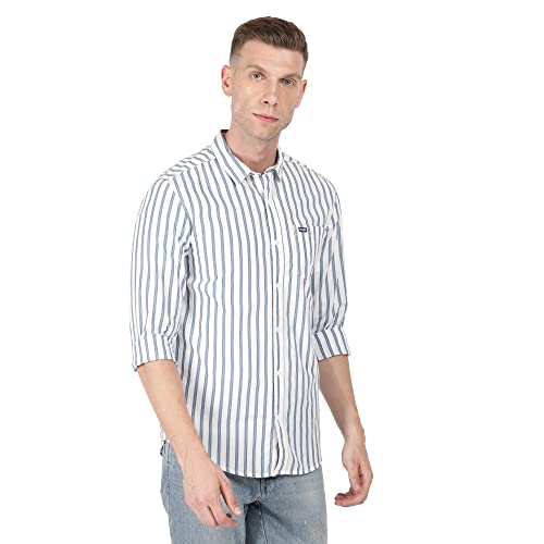 Image of Wrangler White Striped Regular Fit Shirt