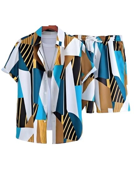 Men’s Printed Co-Ord Set | Plus Size Casual Shirt & Shorts Set | Nightwear Pajama Suit, Loungewear, Beachwear & Vacation Outfit Design No ME_Oppo Sky Yellow-picture-21