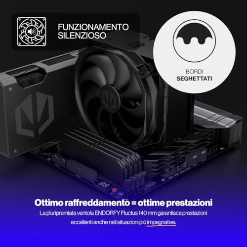 Endorfy Fortis 5 Black, Dissipatore Per Cpu Con Ventola Da 140 Mm, Ventola Fluctus Da 140 Mm, Modalità Semi-Passiva Opzionale, Dissipatore Am4, Dissipatore Per Cpu Am5, AM5, AM4, LGA1700, LGA1200 - 2