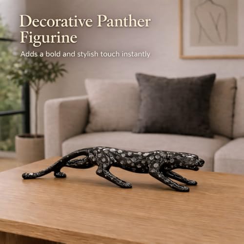 Image of ARMONIA Luxury Black Panther Statue Showpiece for Home Decor 42 cm | Dotted Leopard Figurine with Metallic Finish |Animal Sculpture for Living Room,Office Table,Shelf Decoration (Black, Polystone)
