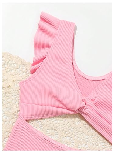 Image of WDIRARA Girl's Swimwear Cut Out Ruffle Sleeveless One Piece Swimsuit Twist V Neck Bathing Suit