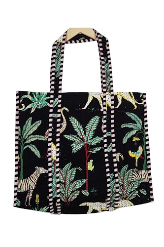 Image of Quilted Cotton Hand printed Reversible Large multicolor cotton Tote Bag,Indian Handmade Block Printed Tote Bag Women Handbag