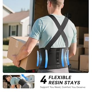 SOLOEVER Work Back Brace for Men & Women, Adjustable Lower Back Support Belt with Suspenders for Back Pain Relief, Moving Construction Warehouse Heavy Lifting Safety & Protection (Black, Large)