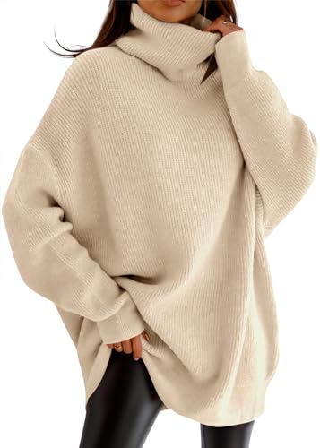 Image of Womens Turtleneck Oversized Sweater Batwing Chunky Pullover Sweater Casual Fall Loose Knit Jumper Top