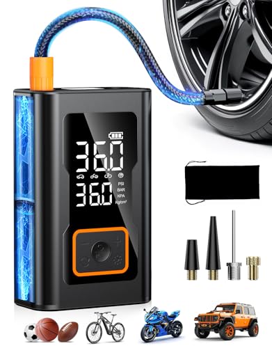 Tire Inflator Portable Air Compressor,Portable Tire Inflator for Car,Compact Air Pump for Car Tires,Bicycle,Rechargeable Air Pump with Digital Pressure Gauge and LED Light