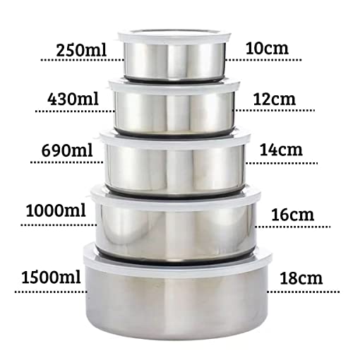 Conjunto De Potes Bowls Em Inox 5 Peças