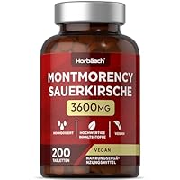 Montmorency Sauerkirsche | 50:1 Kirsche Extrakt | Hochdosiert Premium Extrakt | Tart Cherry Kirschextrakt | 200 Vegane Tabletten | 3600mg | Horbaach