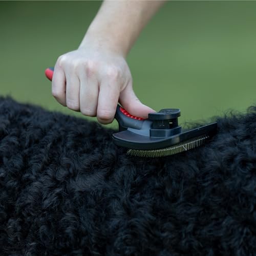 Image of Jeffers Pet Self-Cleaning Slicker Brush for Dogs & Cats - Self Cleaning Button, Removes Tangles & Loose Hair, Non Slip Handle for Easy Grooming, Go To Gift for Pet Owners - Black, Red - Medium