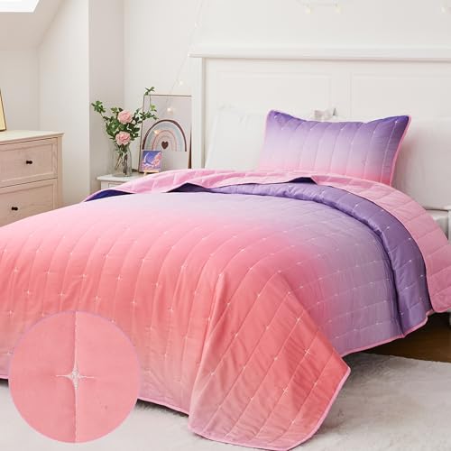 Twin Size Quilt Set for Girls Lightweight Bedspread Twin Quilt Be...