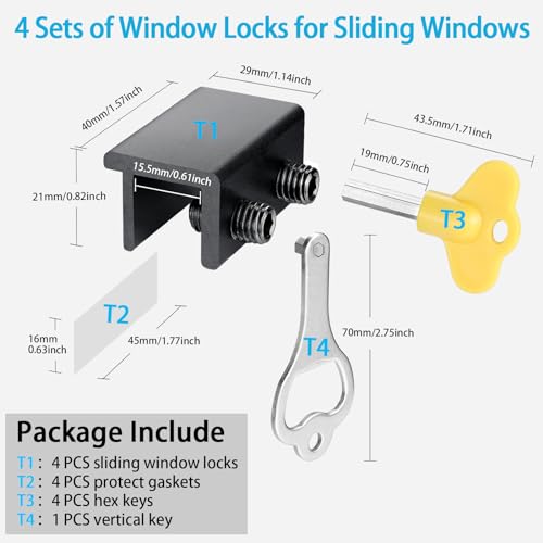 ZRFCXE Window Locks,4 Pack Sliding Window Locks with Key for Vertical & Horizontal Sliding Windows Doors,Easv to Install,Adjustable Security Window Lock for Patio Bedroom Home and Office (Black) - Image 8