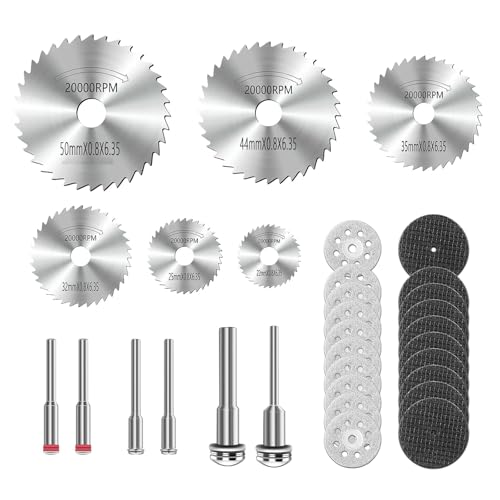 Set de 32 Discos de Corte para Dremel, Incluye 6 Mandriles SC, Mini Hojas de Sierra Circular HSS, Herramientas Rotativas para Cortar Madera, Piedra, Metal,accesorios herramientas mini