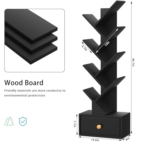 SHEEPAM 8-Tier Tree Bookshelf Floor Standing Storage Bookcase with Drawer - image 7
