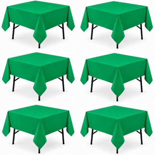 Image of 6-Pack 60x60 inch Forest Green Table Cloths, Solid Stain and Wrinkle Resistant Tablecloth, Premium Plain Weave Polyester Fabric Rectangle Table Linen Covers for Hotel, Banquet