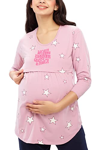Image of ZEYO Women's Cotton Star Printed Maternity & Feeding Relaxed Fit Top 5645
