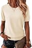 Blusa de manga corta para mujer, suéter escote redondo, básico de moda 2