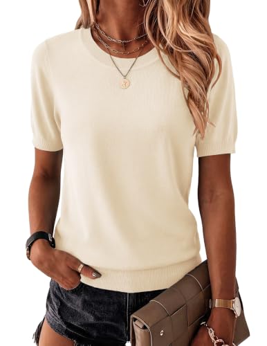 Zeagoo Womens Summer Short Sleeve Tops Crew Neck Lightweight Pullover Sweaters Loose Dressy Casual...