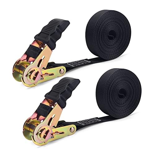 2 x 800 KG Ratchet Straps with Double Hooks, 6M x 25mm Heavy Duty Ratchet Strap Tensioning Belts Adjustable Cam Buckles Strap Lashing Straps for Motorcycles, Car, Trailer, Household