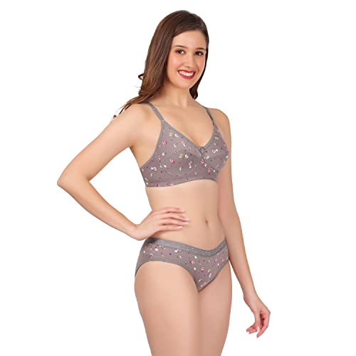 Image of Women Non Padded Wirefree Pure Cotton Printed Multicolor Bra & Penty Set 2 Pack Combo