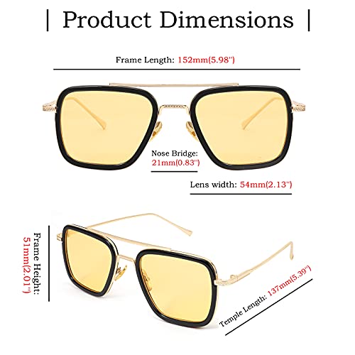 Feisedy Retro Square Sunglasses Tony Sunglasses Trendy Night Yellow Lens Sun Glasses B2510 #TOP4