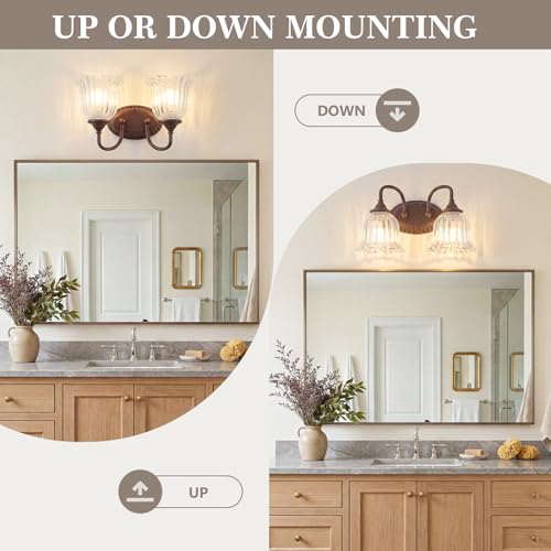 Image of Oil Rubbed Bronze 2-Light Bathroom Light Fixtures with Floral Glass Shade