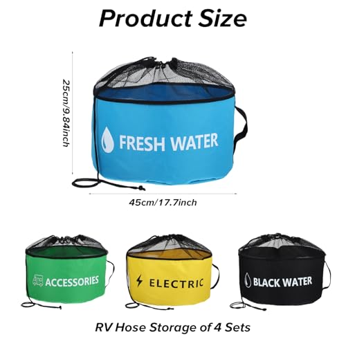 Image of 4 Pack Waterproof RV Hose Bag Storage, RV Utility Bag for Sewer Hose, Camper Storage Bags 4 Colors for Sewer and Fresh Water Hoses, Electrical Cords, Camper Tools Accessories