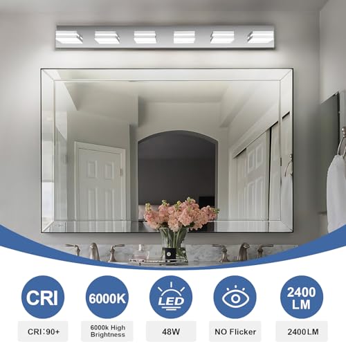 Image of Modern LED Stainless Steel Chrome Acrylic Bathroom Lights Fixtures 6-Light