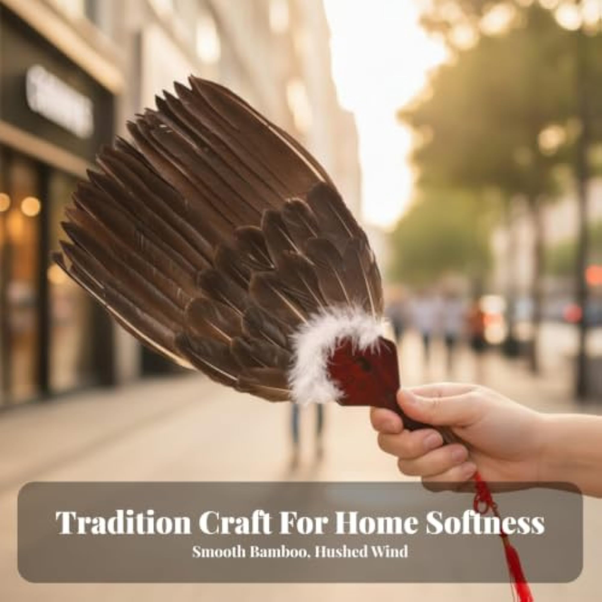 Chinese Style Feather Fan with Bamboo Handle, Decorative Accessory
