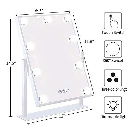 Hansong Vanity Mirror With Lights Lighted Vanity Mirror With 9 Led Bulbs Tabletop Plug In Light Up Makeup Mirror With Lights 360 Rotation With 10X Magnifying Mirror #TOP3
