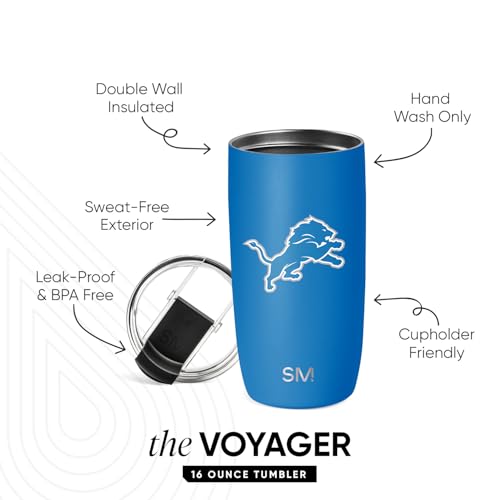 Image of Simple Modern Detroit Lions Coffee Mug with Flip Lid | 16oz | NFL | Voyager Officially Licensed Lions Stainless Steel Coffee Tumbler | Football Gift for Men, Dad, Him, Her