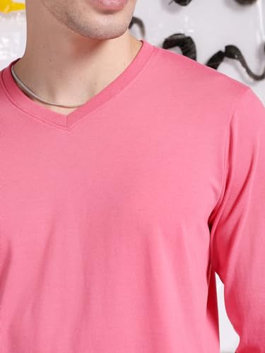 Image of The Indian Garage Co Men Cotton Slim Fit Solid V-Neck Tshirt